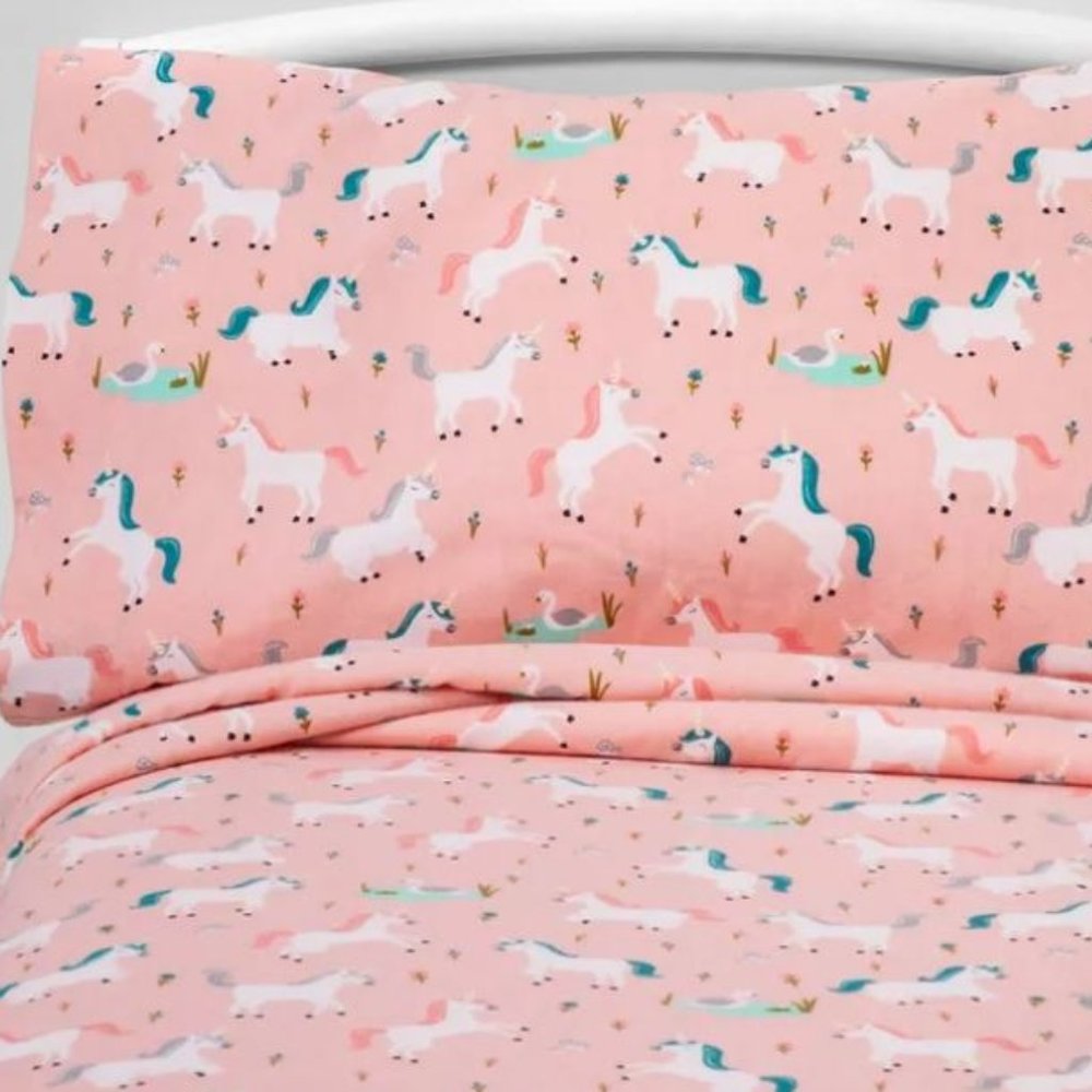 TWIN Fairytale Frolic Flannel Sheet Set Pink